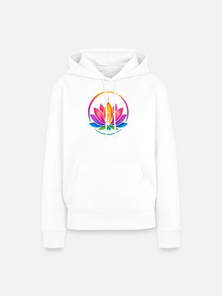 Regenbogen-Lotus im Kreis - Frauen Premium Bio Hoodie - Weiß