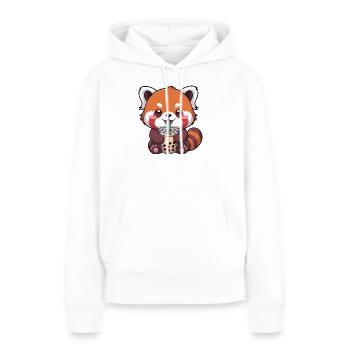 Le panda rouge de Kawaii buvant du bubble tea - Sweat à capuche Premium bio Femme - blanc - Devant - Julia (174cm)