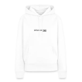 Coordonnées de Saitama - Sweat à capuche Premium bio Femme - blanc - Devant - Julia (174cm)