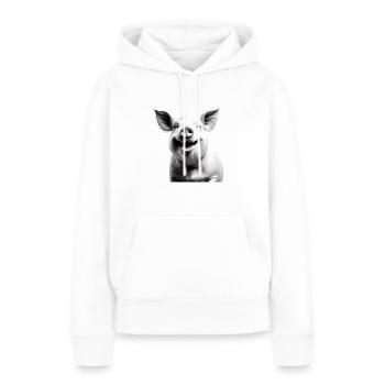 Das Glückliche Schwein - Frauen Premium Bio Hoodie - Weiß - Vorne - Julia (174cm)