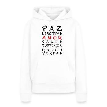 4 LIBERTÉ Español - Sweat à capuche Premium bio Femme - blanc - Devant - Julia (174cm)