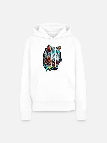 Wolfskopf-Farbe - Frauen Premium Bio Hoodie - Weiß