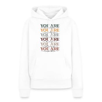 Positive Mind, Vibes & Life Design - Frauen Premium Bio Hoodie - Weiß - Vorne - Julia (174cm)