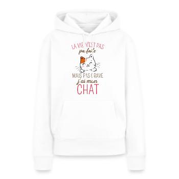 La vie n'est pas parfaite mais j'ai mon chat - Sweat à capuche Premium bio Femme - blanc - Devant - Julia (174cm)