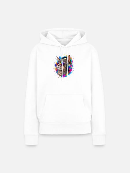 Katze Headphone cool Musik - Frauen Premium Bio Hoodie - Weiß