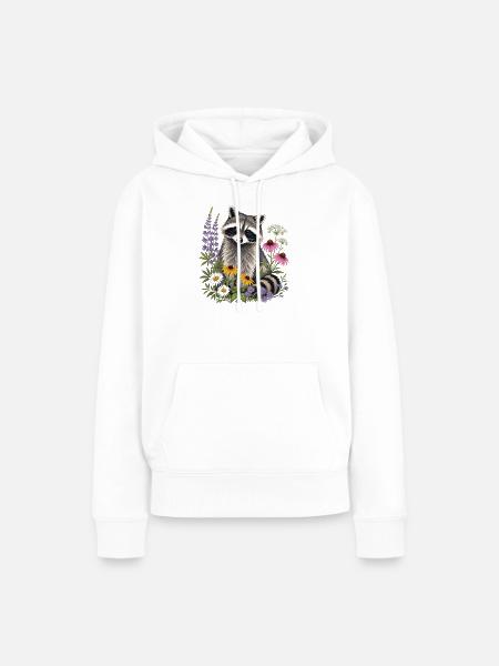 Waschbär im Blumengarten - Frauen Premium Bio Hoodie - Weiß