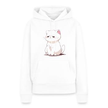 eine traurige weiße Katze, Katzen-Meme - Frauen Premium Bio Hoodie - Weiß - Vorne - Julia (174cm)