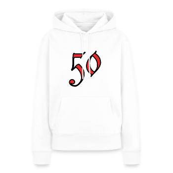 50. 50 ANS. 50e ANNIVERSAIRE. ANNIVERSAIRE 50 ANS. - Sweat à capuche Premium bio Femme - blanc - Devant - Julia (174cm)