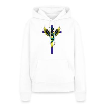 Croix de serpent - Sweat à capuche Premium bio Femme - blanc - Devant - Julia (174cm)