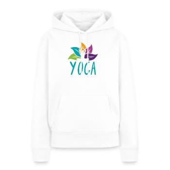 Vibrant Lotus Yoga Embrace - Frauen Premium Bio Hoodie - Weiß - Vorne - Julia (174cm)