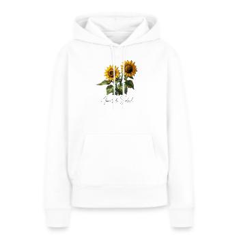 Le tournesol, un motif floral pour l’été - Sweat à capuche Premium bio Femme - blanc - Devant - Julia (174cm)