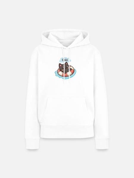 Chill Cat in a Buoy - Frauen Premium Bio Hoodie - Weiß