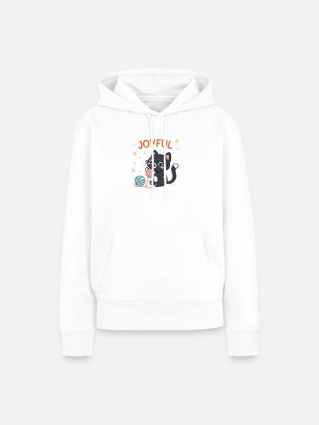 Glücklicher Katz-und-Ball-Spieler - Frauen Premium Bio Hoodie - Weiß