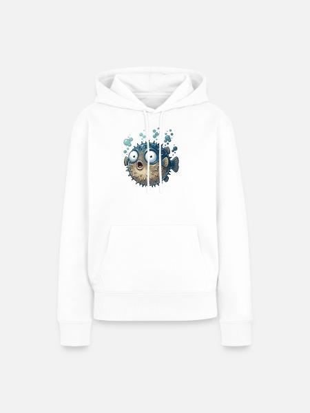 Pufferfisch Schreckmoment - Frauen Premium Bio Hoodie - Weiß