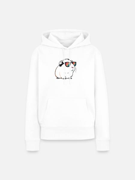 Meerkaninchen mit Retro-Sonnenbrille - Frauen Premium Bio Hoodie - Weiß