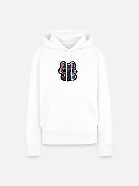 Schwarze Katzenregenbogenbrille - Frauen Premium Bio Hoodie - Weiß