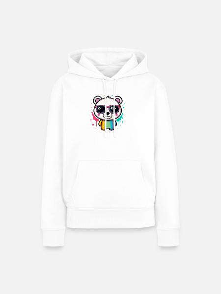 Regenbogenpanda-Brille - Frauen Premium Bio Hoodie - Weiß