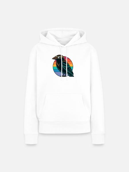 Retro Rainbow Raven - Frauen Premium Bio Hoodie - Weiß