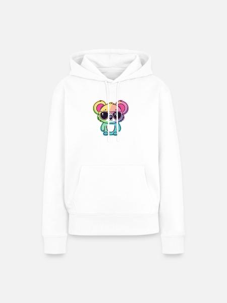 Regenbogen-Neon-Koala mit Brille - Frauen Premium Bio Hoodie - Weiß