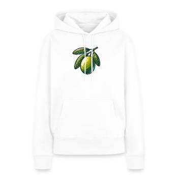 Olive dorée sur branche — motif fruitier - Sweat à capuche Premium bio Femme - blanc - Devant - Julia (174cm)