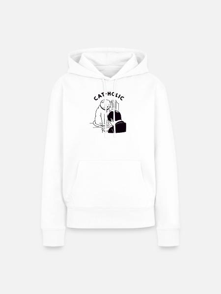 Katzenholische lustige Priesterkatze - Frauen Premium Bio Hoodie - Weiß
