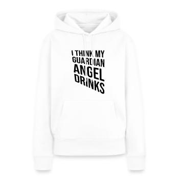 Je pense que mon ange gardien boit - Sweat à capuche Premium bio Femme - blanc - Devant - Julia (174cm)