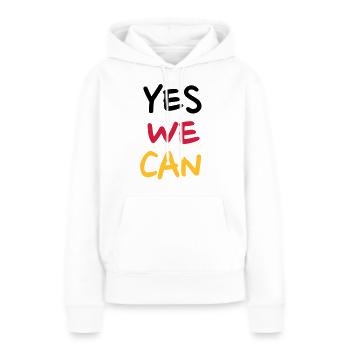 Yes we can - Sweat à capuche Premium bio Femme - blanc - Devant - Julia (174cm)