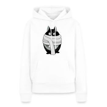 Katze mit Schal - Frauen Premium Bio Hoodie - Weiß - Vorne - Julia (174cm)