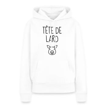 Tête de Lard - Humour - Cochon - Râler - Caractère - Sweat à capuche Premium bio Femme - blanc - Devant - Julia (174cm)