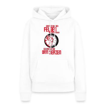 Kratzer auf den Felgen vs. auf dem Herzen - Frauen Premium Bio Hoodie - Weiß - Vorne - Julia (174cm)