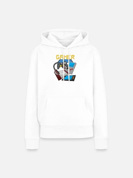 Retro Gamer Devices Mix – Gaming Nostalgie - Frauen Premium Bio Hoodie - Weiß