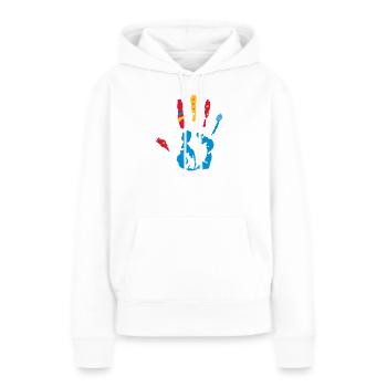 Une empreinte de la main coloré avec diverses - Sweat à capuche Premium bio Femme - blanc - Devant - Julia (174cm)
