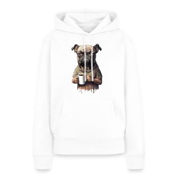 Carlin de chien grincheux sarcasme de café morose - Sweat à capuche Premium bio Femme - blanc - Devant - Julia (174cm)