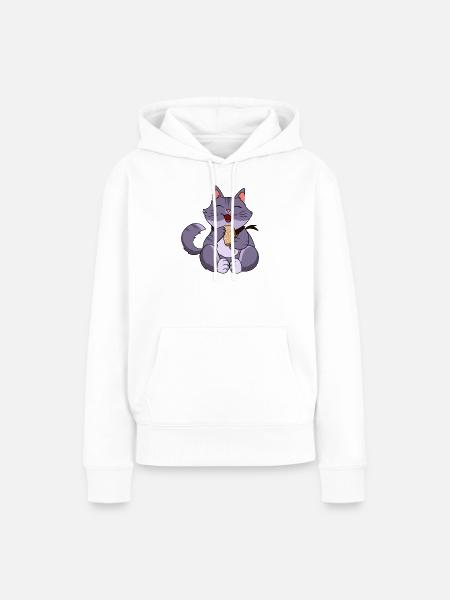 Gierige Lila Katze - Frauen Premium Bio Hoodie - Weiß