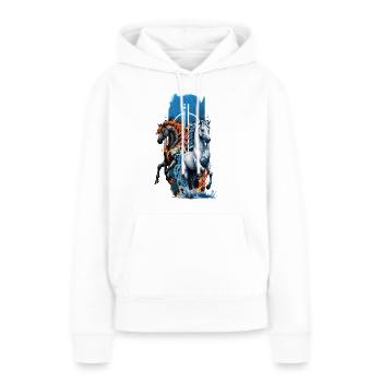 Ätherische Harmonie: Majestätisches Wasser- und Feuerpferd - Frauen Premium Bio Hoodie - Weiß - Vorne - Julia (174cm)