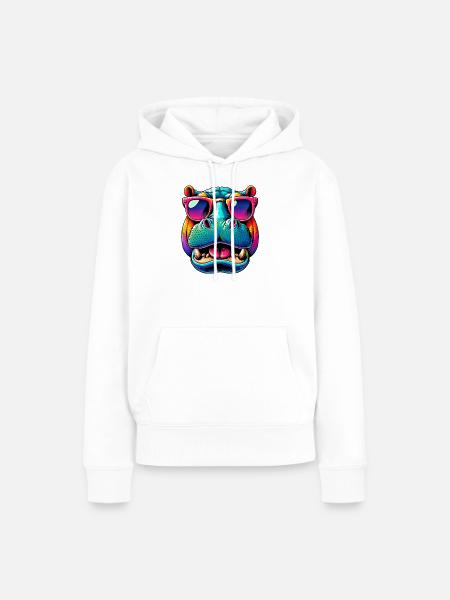 Nilpferd mit Sonnenbrille - Frauen Premium Bio Hoodie - Weiß
