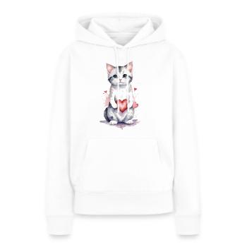 Feline Affection - Cat with Heart Watercolor - Women’s Premium Organic Hoodie - white - Front - Julia (174cm)