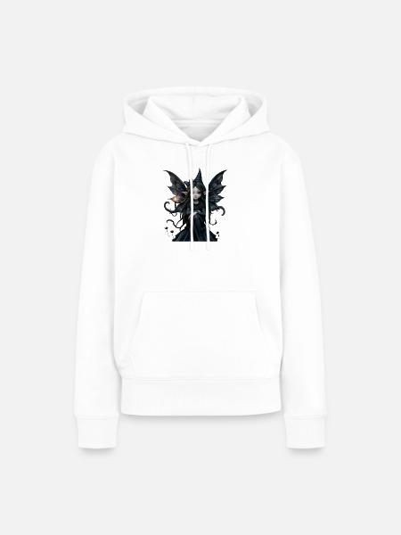 Dunkle Fee mit schwarzen Flügeln - Frauen Premium Bio Hoodie - Weiß