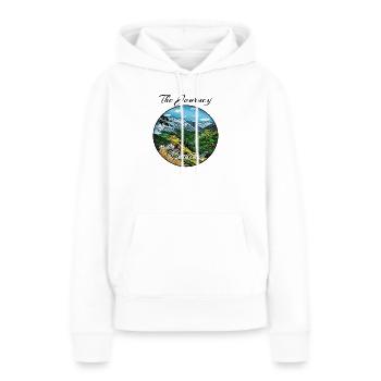 Le voyage est la récompense - Sweat à capuche Premium bio Femme - blanc - Devant - Julia (174cm)