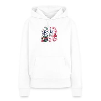 Mes livres m'appellent - Sweat à capuche Premium bio Femme - blanc - Devant - Julia (174cm)