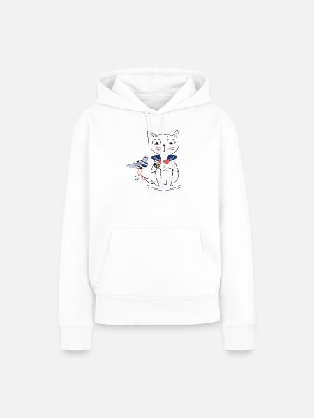 Katze und Möwe - Frauen Premium Bio Hoodie - Weiß