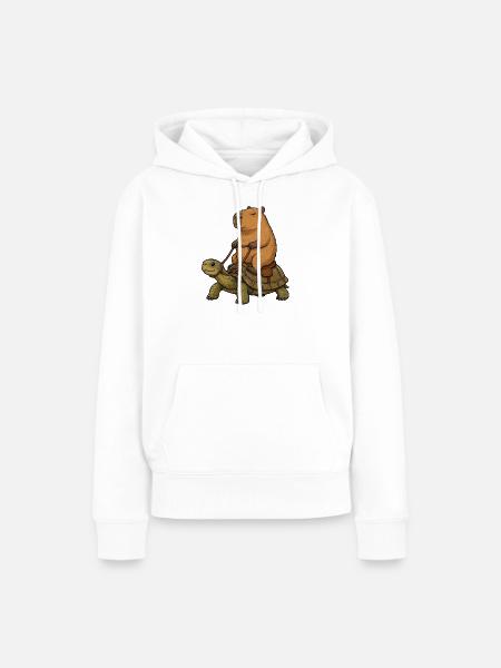 Capybara reitet Schildkröte Cartoon - Frauen Premium Bio Hoodie - Weiß