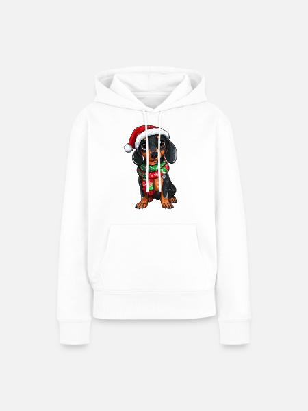 Weihnachts Dackel - Frauen Premium Bio Hoodie - Weiß