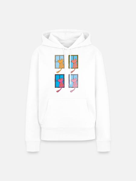 katzen am fenster bunt - Frauen Premium Bio Hoodie - Weiß