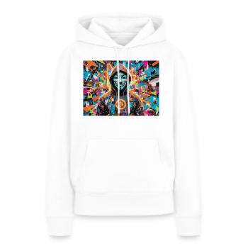 Bitcoin Bazooka - PopArt - Satoshi 3 - Sweat à capuche Premium bio Femme - blanc - Devant - Julia (174cm)
