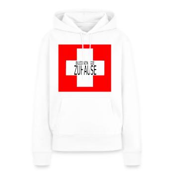 Herr & Frau Schweizer: BLEIBEN SIE ZUHAUSE - Frauen Premium Bio Hoodie - Weiß - Vorne - Julia (174cm)