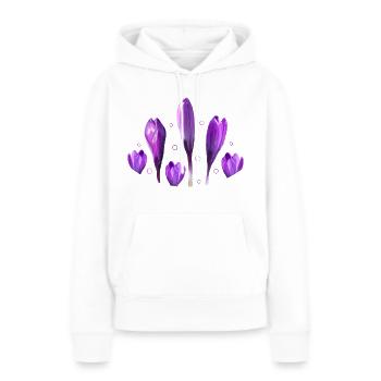 Crocus, Printemps, Signes Annonciateurs du Printemps - Sweat à capuche Premium bio Femme - blanc - Devant - Julia (174cm)