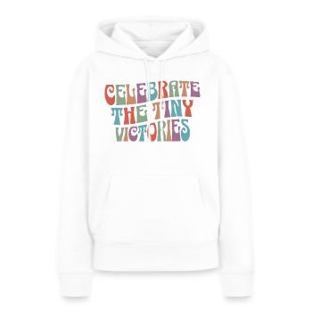 Berühmte Les Petites Victoires motivierende Phrase - Frauen Premium Bio Hoodie - Weiß - Vorne - Julia (174cm)