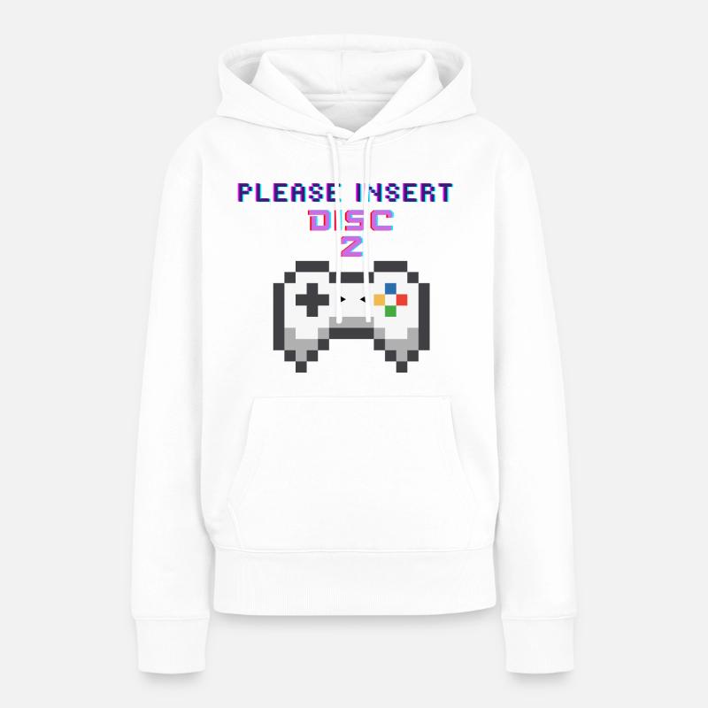 PLEASE INSERT DISC 2 - Frauen Premium Bio Hoodie - Weiß