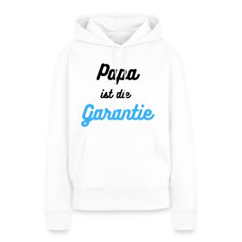Papa ist die Garantie - Bukhari-wht-blu - Frauen Premium Bio Hoodie - Weiß - Vorne - Julia (174cm)